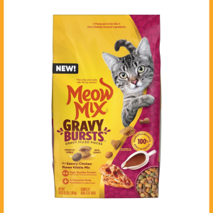 Meow Mix Gravy Bursts Dry Cat Food, Chicken, 3 LB Bag offers balanced nutrition with savory gravy-filled pieces. Perfect for adult cats, supporting health, digestion, and a shiny coat.