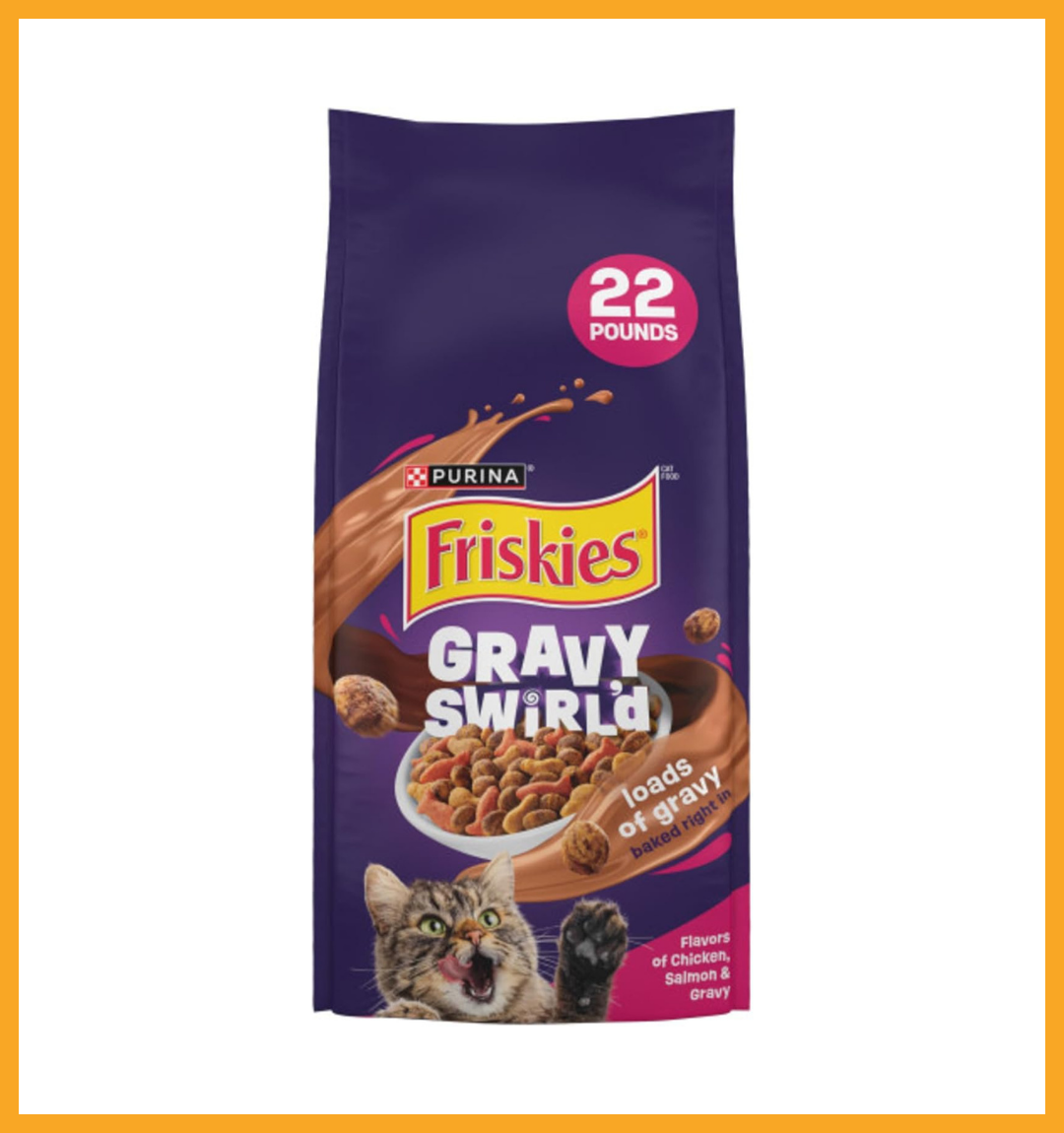 Purina Friskies Gravy Swirlers with Flavors of Chicken, Salmon and Gravy Dry Cat Food - 22 lb. Bag